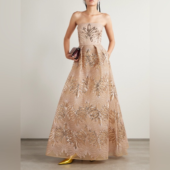 Elie Saab Dresses & Skirts - Elie Saab Pleated Sequined Embroidered Tulle Gown